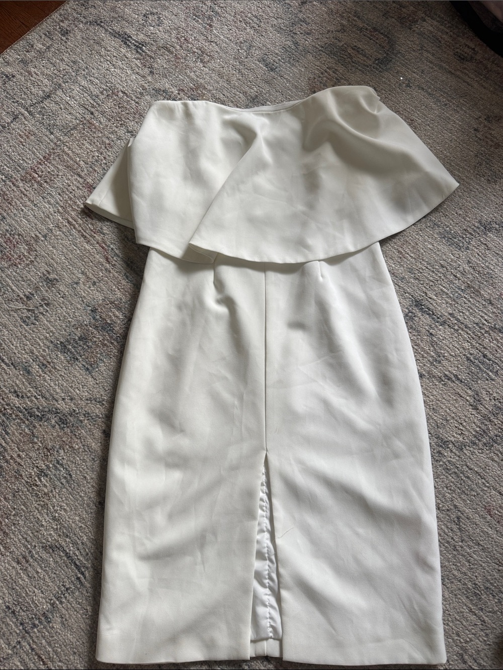 DO+BE Strapless White Ruffled Sheath Dress with front slit
